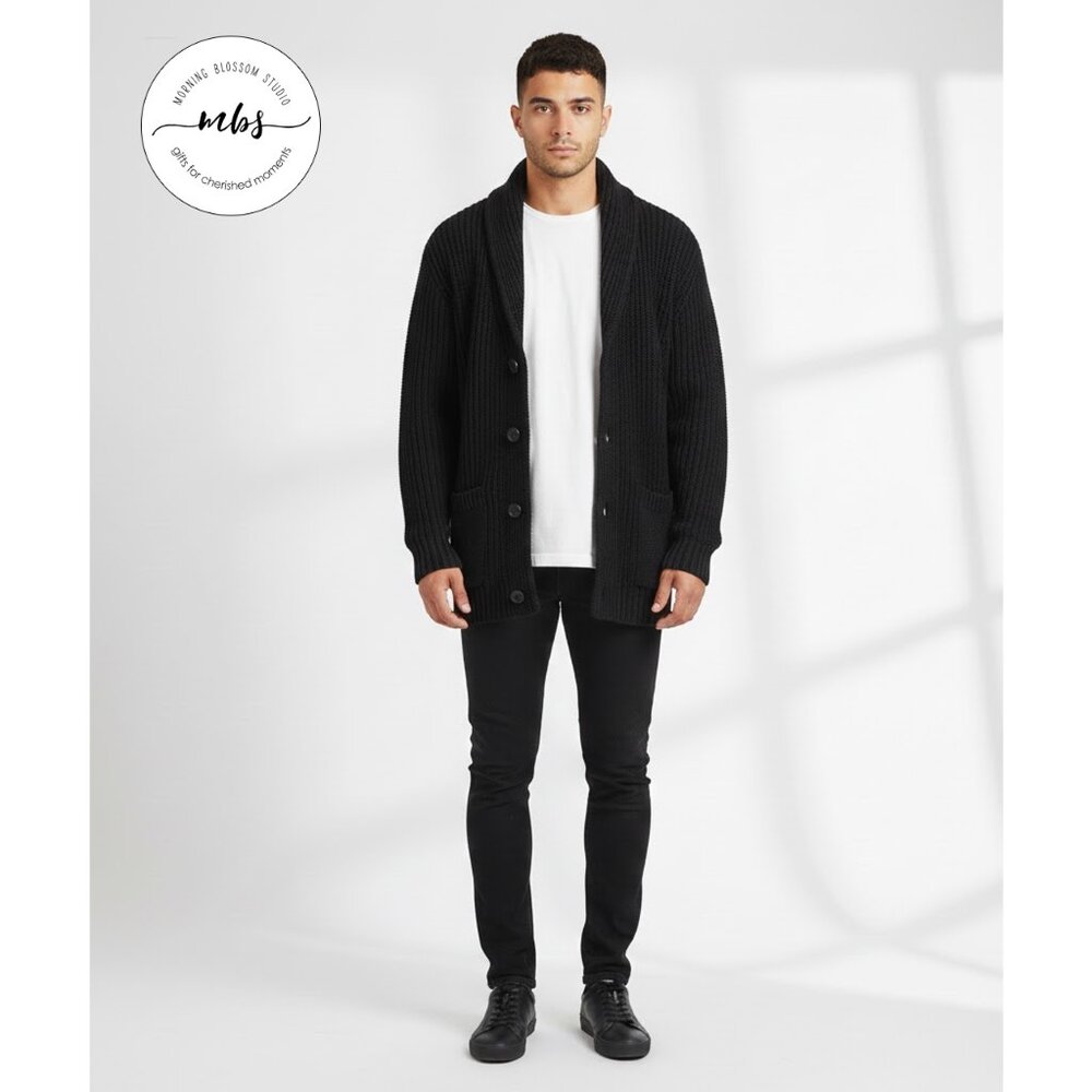 GAP Shawl Collar Cotton Preppy Academia Grandpa‎ Sweater Cardigan Black XL